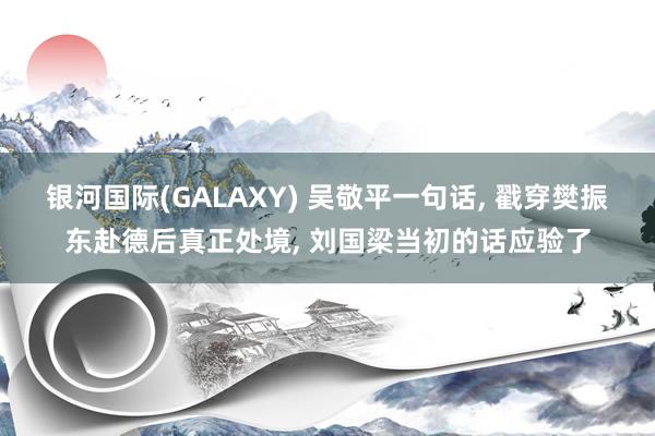 银河国际(GALAXY) 吴敬平一句话, 戳穿樊振东赴德后真正处境, 刘国梁当初的话应验了