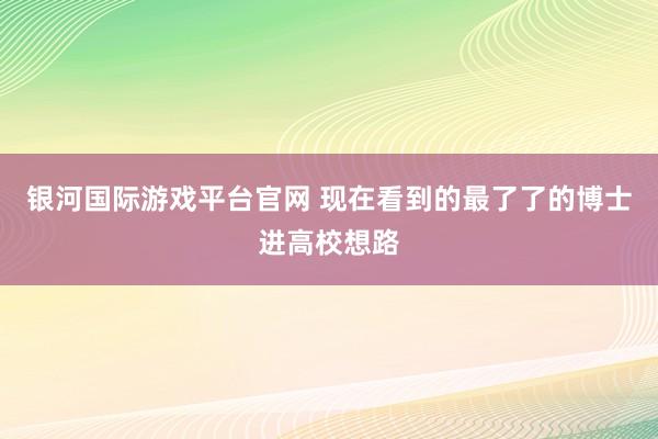 银河国际游戏平台官网 现在看到的最了了的博士进高校想路