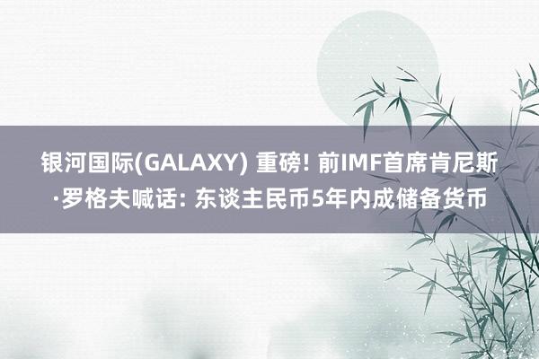 银河国际(GALAXY) 重磅! 前IMF首席肯尼斯·罗格夫喊话: 东谈主民币5年内成储备货币