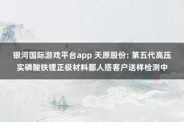 银河国际游戏平台app 天原股份: 第五代高压实磷酸铁锂正极材料鄙人搭客户送样检测中