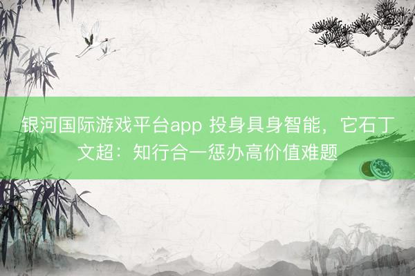 银河国际游戏平台app 投身具身智能，它石丁文超：知行合一惩办高价值难题