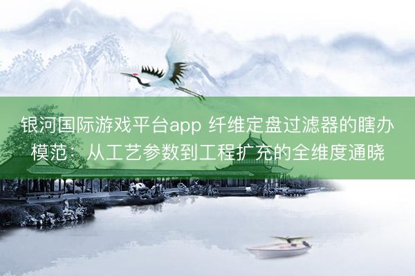 银河国际游戏平台app 纤维定盘过滤器的瞎办模范：从工艺参数到工程扩充的全维度通晓