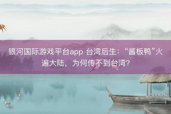 银河国际游戏平台app 台湾后生：“酱板鸭”火遍大陆，为何传不到台湾？