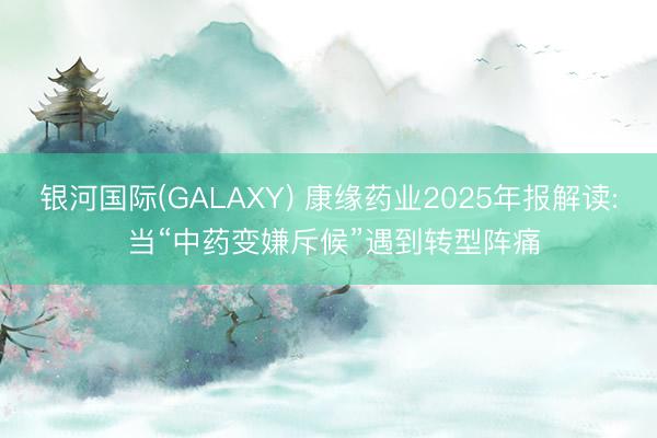 银河国际(GALAXY) 康缘药业2025年报解读: 当“中药变嫌斥候”遇到转型阵痛